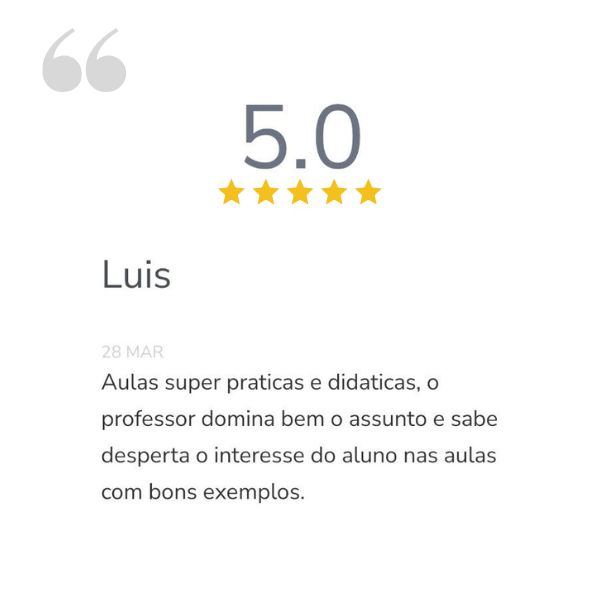 Depoimento de aluno do curso, nota 5