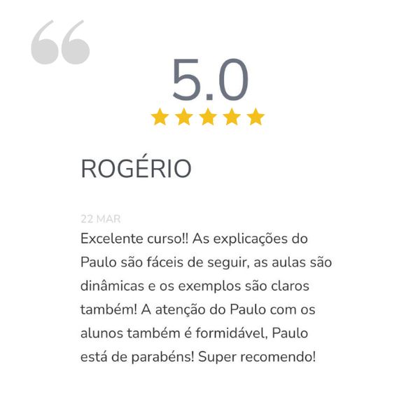 Depoimento de aluno do curso, nota 5