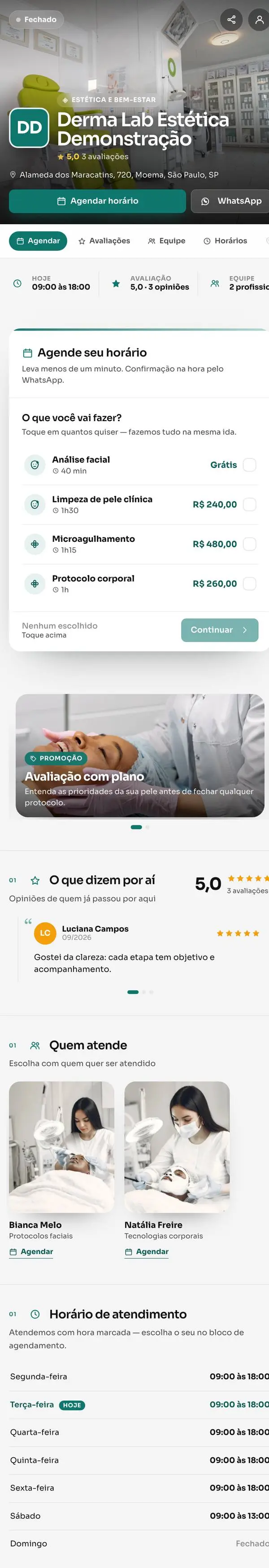 Exemplo de página: Estética Clínica