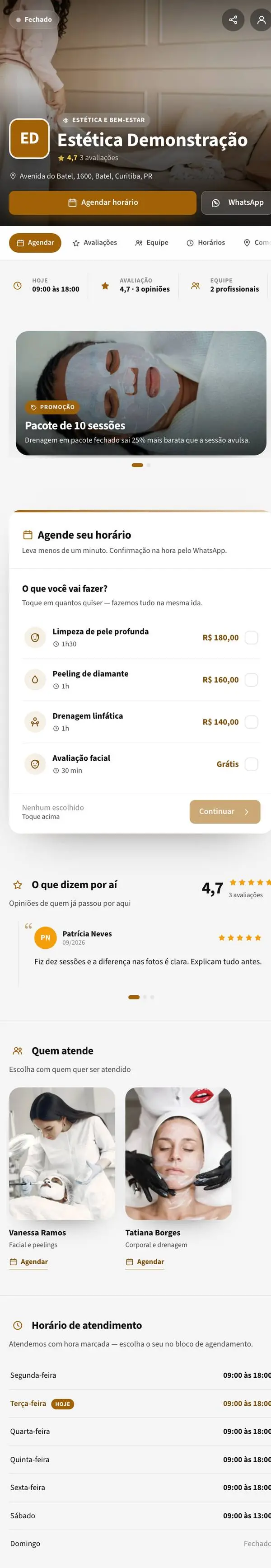 Exemplo de página: Estética e bem-estar