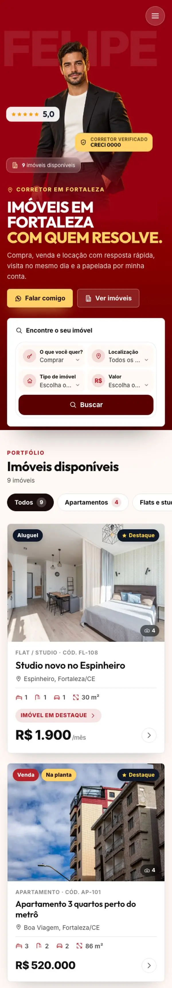 Exemplo de página: Imóveis Impacto