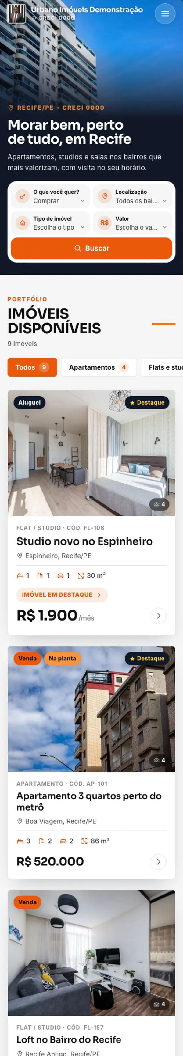 Exemplo de página: Imóveis Urbano