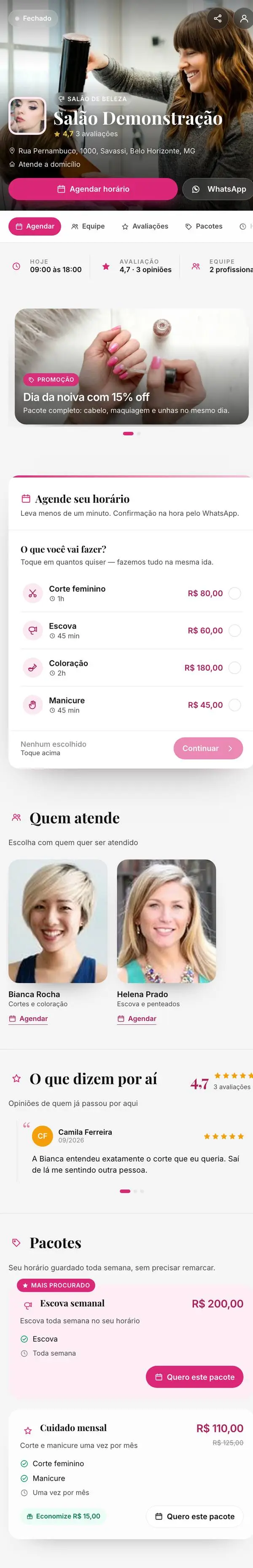 Modelo de página para Salão de beleza: Salão de beleza
