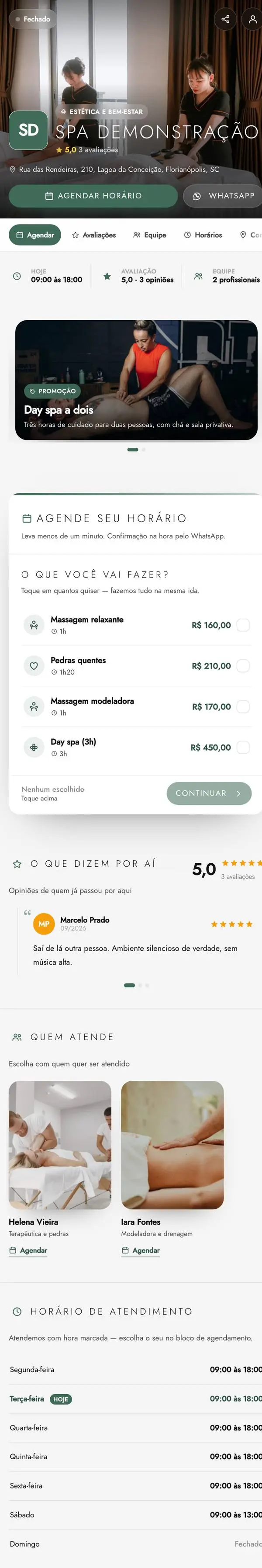 Exemplo de página: Massagem e spa
