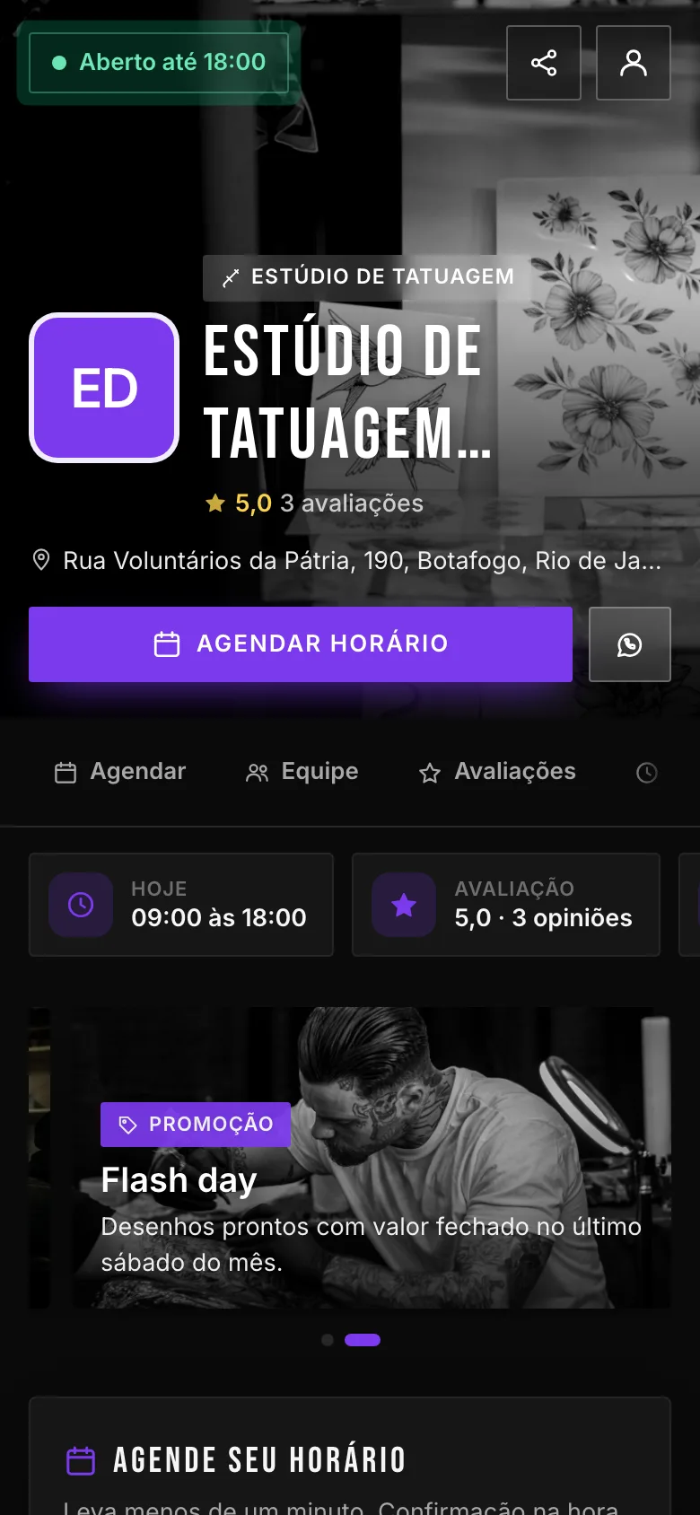 Página de agendamento: Arte e imagem